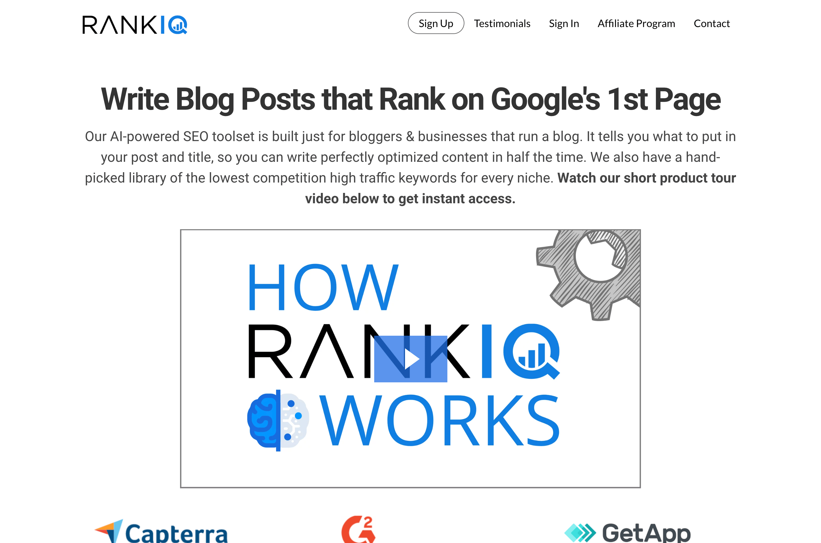 the homepage for RankIQ